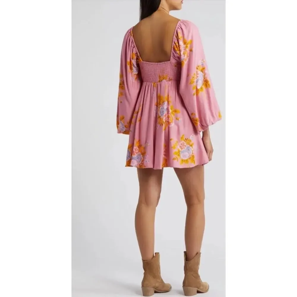 FREE PEOPLE NWOT Francesca Mini Dress Dawn Rose Pink Size Small Floral Femme - Picture 6 of 11